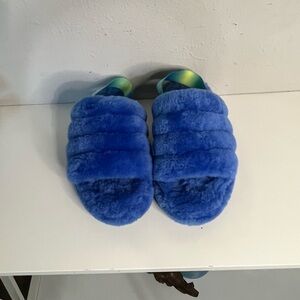UGG Vibrant Blue Fuzzy Slippers